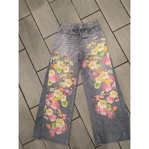Oddli Wide Leg Jeans Floral Print Denim Womens Size S